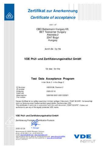 Zertifikat zur Anerkennung für das TDAP Bugyi (Ungarn)