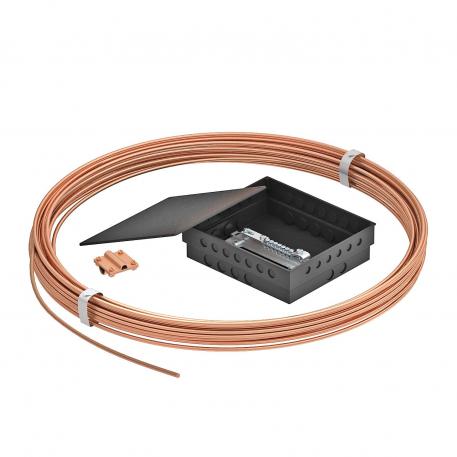 Kit de complément avec câble en cuivre et rail d'équipotentialité dans un boîtier en saillie